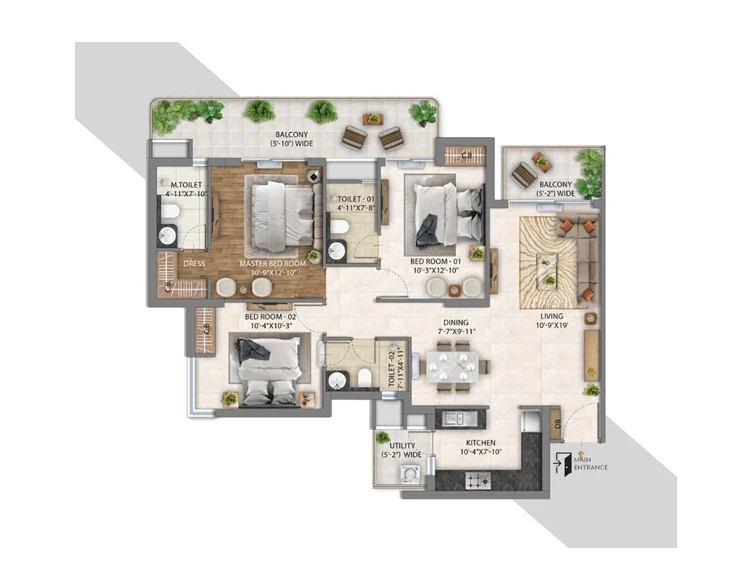 Crown 3 BHK Plan